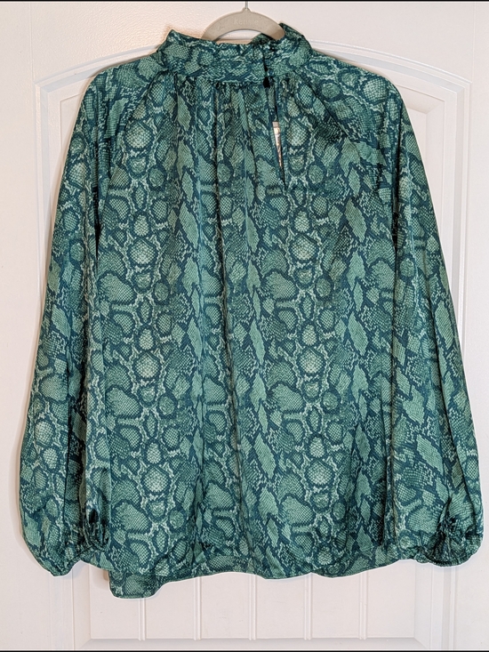 Sugarlips Tops - Sugar Lips Plus Size Green Snake Print Long Sleeve Mock Neck Blouse